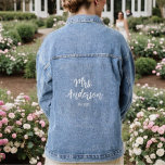 Simple Minimal Mrs Est. Date Bride Denim Jacket<br><div class="desc">Cute and easy to personalise jean jacket for your wedding! Both adorable for photos and a keepsake. Change out the last name and the wedding year to your own date! Also makes a great gift for bridal showers, bachelorette parties and more. Personalised Simple Minimal Wedding Script Wife Est. Date Bride...</div>
