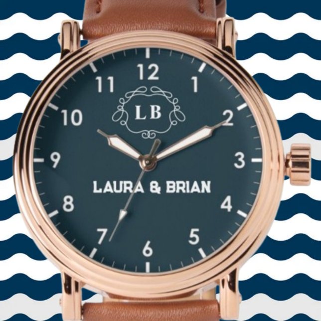 Simple Minimal navy blue Couple name Monogram Watch (Creator Uploaded)