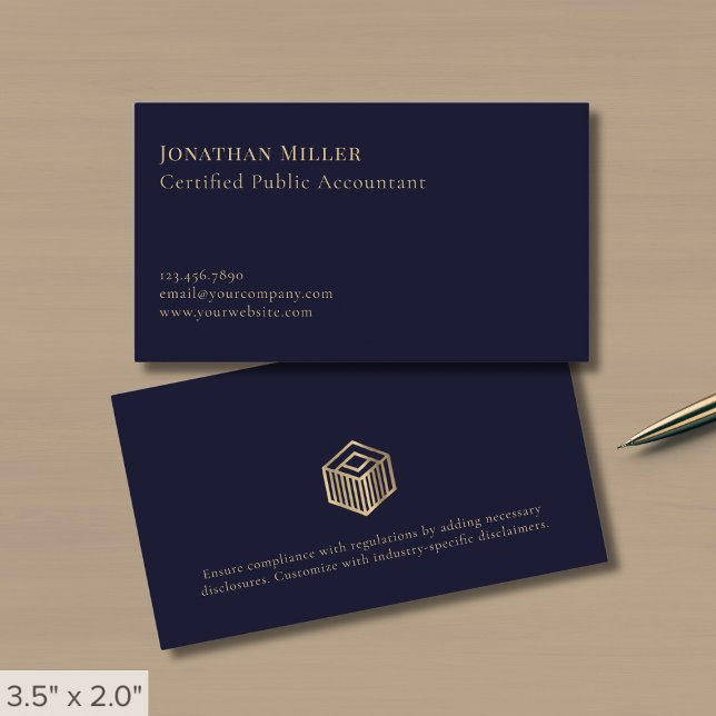 Simple Minimal Navy Blue Gold Logo Business Card (Creator Uploaded)