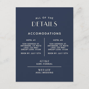 Simple Minimal Navy Ecru Wedding Details Enclosure Card