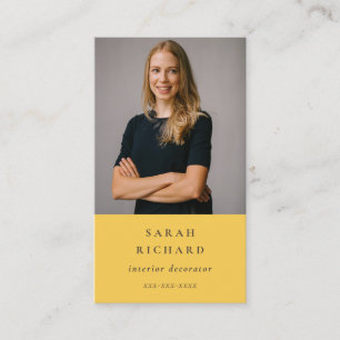 Simple Minimal Ochre Yellow Professional Photo Business Card