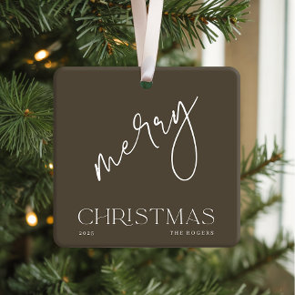 Simple Minimal Olive White Family Name Christmas Ceramic Ornament