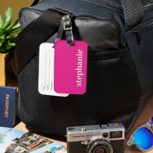 Simple Minimal Personalised Hot Pink Luggage Tag