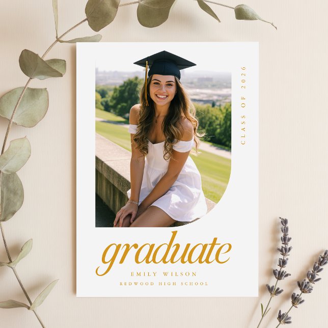Simple Minimal Photo Gold Script Graduation Postcard (Creator Uploaded)
