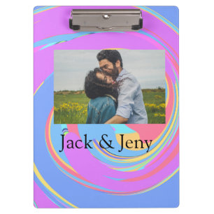 Simple minimal pink blue watercoloradd name photo clipboard