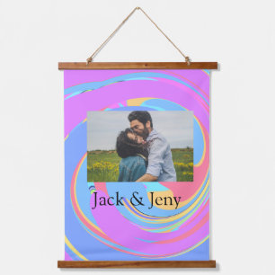 Simple minimal pink blue watercoloradd name photo hanging tapestry