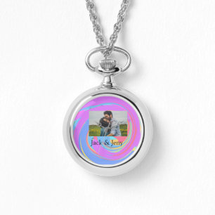 Simple minimal pink blue watercoloradd name photo  watch