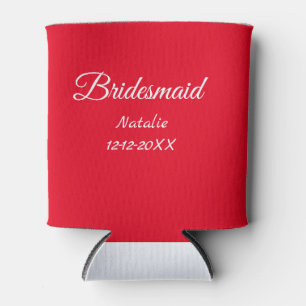 Simple minimal pink bridesmaid add name year text can cooler
