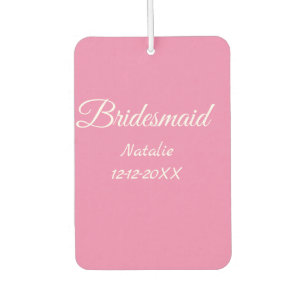 Simple minimal pink bridesmaid add name year text car air freshener