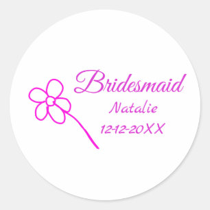 Simple minimal pink bridesmaid add name year text classic round sticker