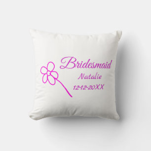 Simple minimal pink bridesmaid add name year text  cushion