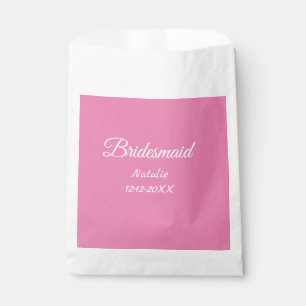 Simple minimal pink bridesmaid add name year text favour bags