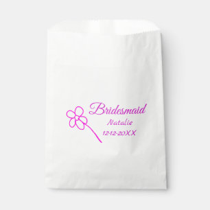 Simple minimal pink bridesmaid add name year text favour bags