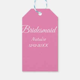 Simple minimal pink bridesmaid add name year text  gift tags