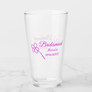 Simple minimal pink bridesmaid add name year text  glass