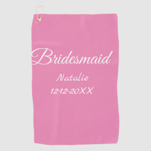 Simple minimal pink bridesmaid add name year text golf towel