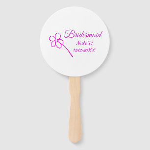 Simple minimal pink bridesmaid add name year text hand fan