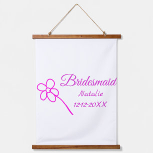 Simple minimal pink bridesmaid add name year text  hanging tapestry
