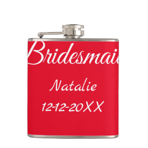 Simple minimal pink bridesmaid add name year text hip flask