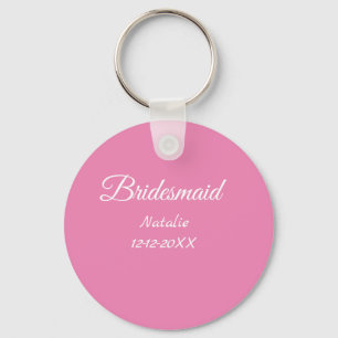 Simple minimal pink bridesmaid add name year text key ring