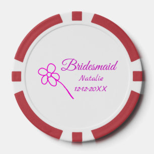 Simple minimal pink bridesmaid add name year text poker chips