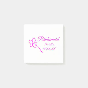 Simple minimal pink bridesmaid add name year text post-it notes