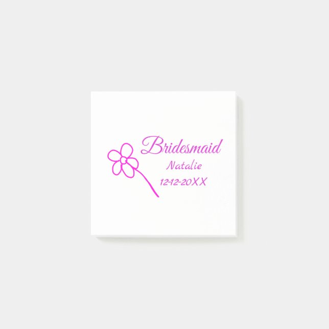 Simple minimal pink bridesmaid add name year text  post-it notes (Front)
