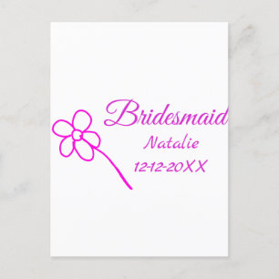 Simple minimal pink bridesmaid add name year text postcard