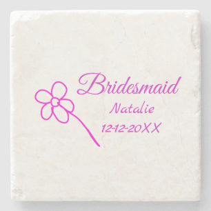 Simple minimal pink bridesmaid add name year text  stone coaster