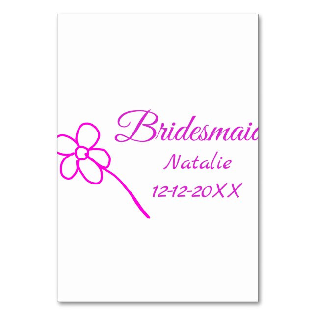 Simple minimal pink bridesmaid add name year text  table number (Front)