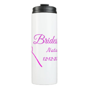 Simple minimal pink bridesmaid add name year text  thermal tumbler