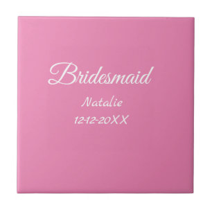 Simple minimal pink bridesmaid add name year text tile