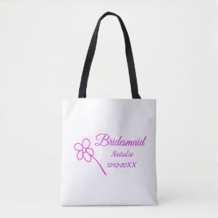 Simple minimal pink bridesmaid add name year text tote bag