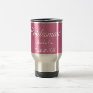 Simple minimal pink bridesmaid add name year text travel mug