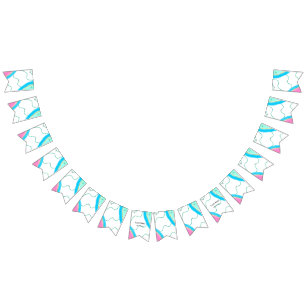 Simple minimal pink green watercolor add name text bunting 