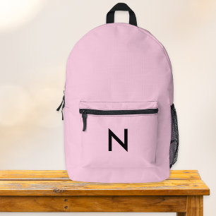 Simple Minimal Pink Monogrammed Cute School Printed Backpack