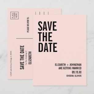 Simple & Minimal Pink Typography Save The Date  Announcement Postcard