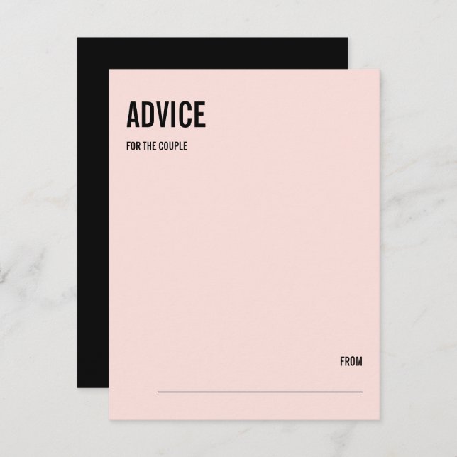 Simple Minimal Pink Typography Wedding Advice Card (Front/Back)
