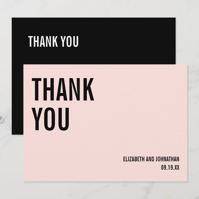 Simple & Minimal Pink Typography Wedding Thank You Card (Front/Back)