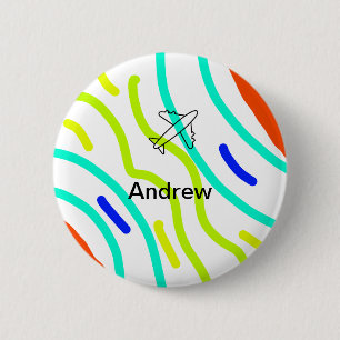 Simple minimal plane travel add your name beach fl 6 cm round badge