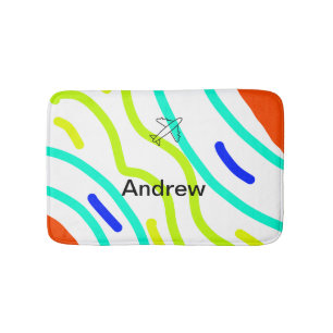 Simple minimal plane travel add your name beach fl bath mat