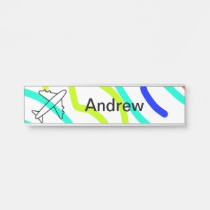 Simple minimal plane travel add your name beach fl door sign