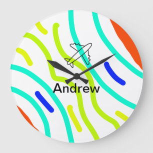 Simple minimal plane travel add your name beach fl large clock