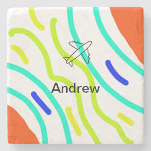 Simple minimal plane travel add your name beach fl stone coaster