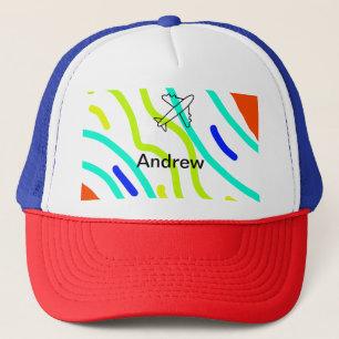 Simple minimal plane travel add your name beach fl trucker hat