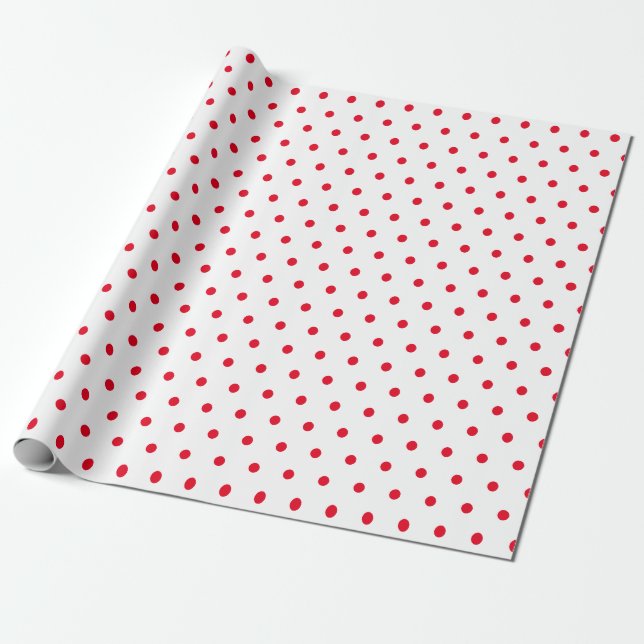 Simple Minimal Polka Dot White and Red Wrapping Paper (Unrolled)