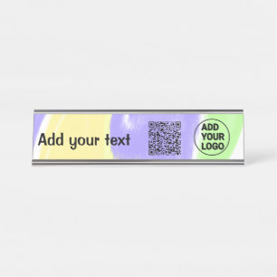 Simple minimal q r code add logo scan code name te desk name plate