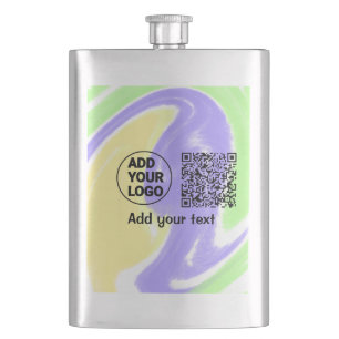 Simple minimal q r code add logo scan code name te hip flask