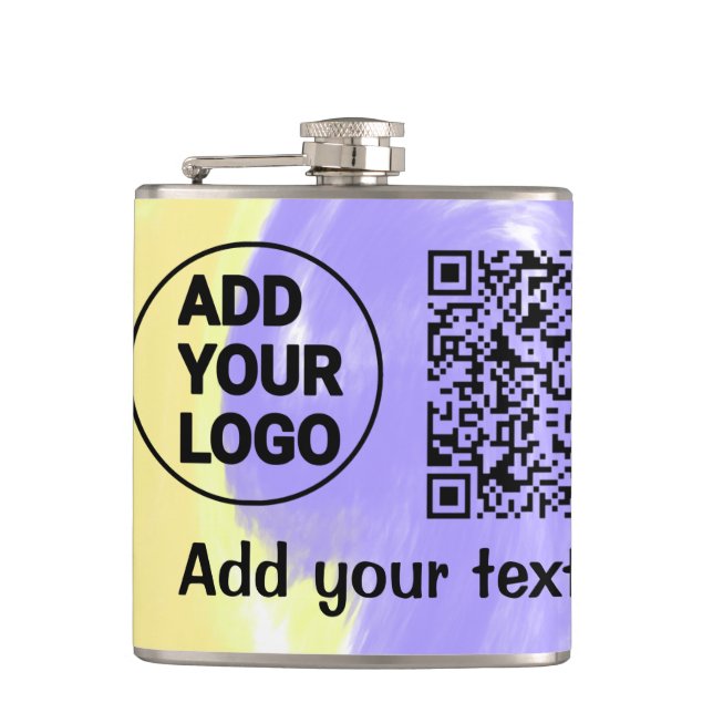 Simple minimal q r code add logo scan code name te hip flask (Front)