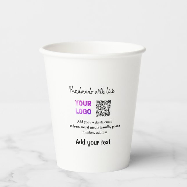 Simple minimal q r code add logo scan code name te paper cups (Front)